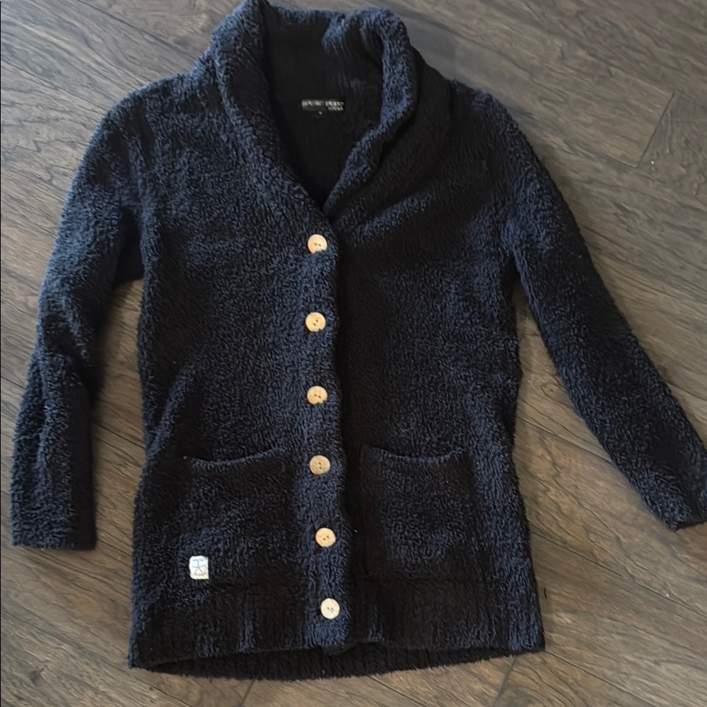Barefoot Dreams Cozy Black Button-Up Sweater, teddy style